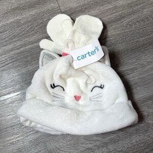 Carters Kitty Cat Baby Beanie Hat And Gloves 0-9 Months White Animal Unisex Cute